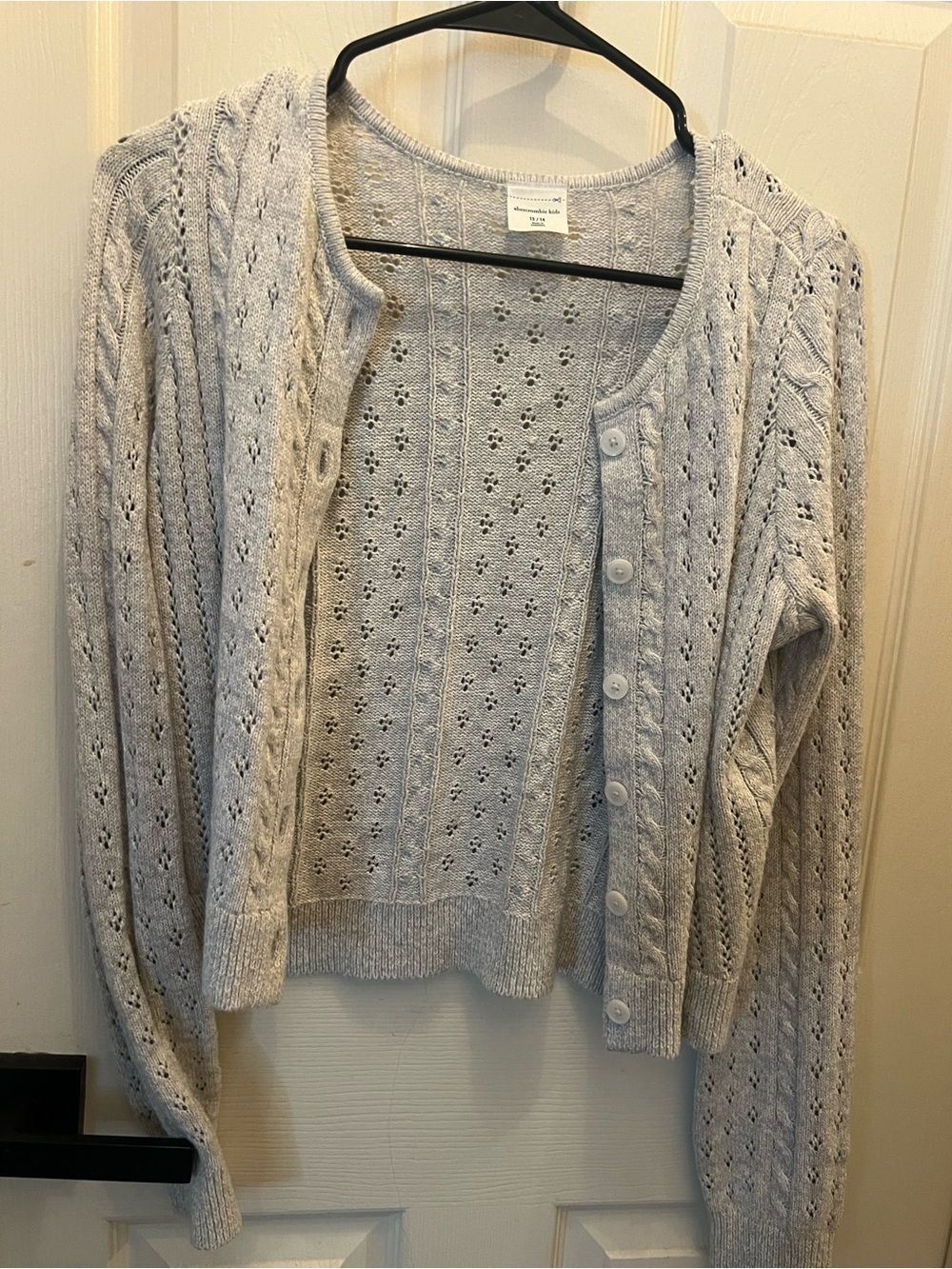 abercrombie kids Light Gray Openwork Button-Front Knit Cardigan